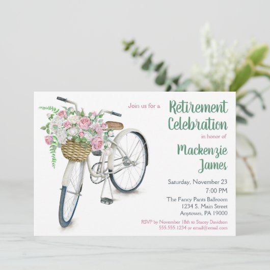 Bicycle Floral Retirement Vrouw Kaart (Staand voorkant)