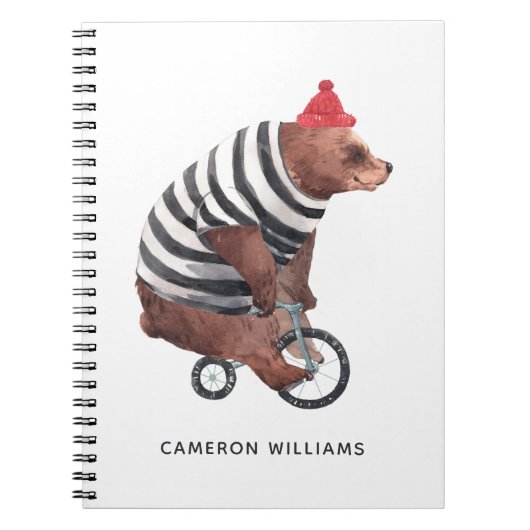 Bicycle Fun Bear | Voeg je naam toe Notitieboek (Voorkant)