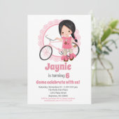 Bicycle Girl Birthday Invitation - Black Hair Kaart (Staand voorkant)