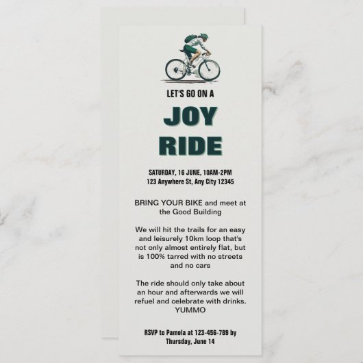 Bicycle Joy Ride Invitation Kaart (Voorkant / Achterkant)
