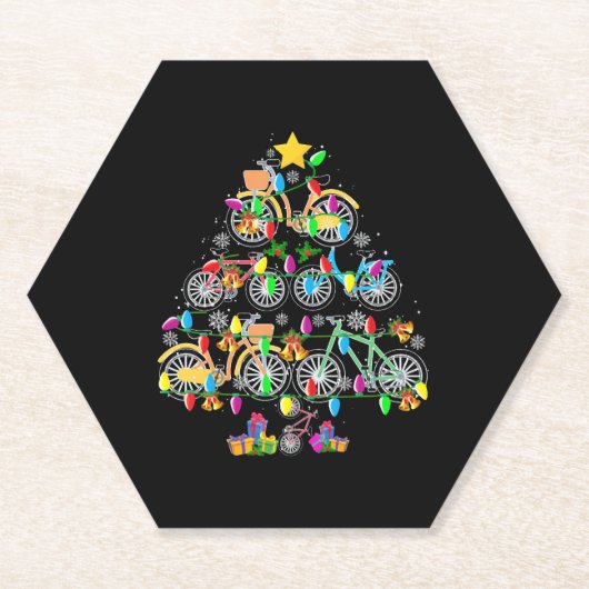 Bicycle kerstboom Funny Biker Bicyclist Kartonnen Onderzetters (Voorkant)