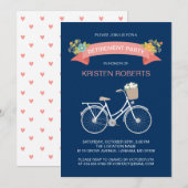 Bicycle Navy Blue Floral Ribbon Retirement Party Kaart (Voorkant / Achterkant)