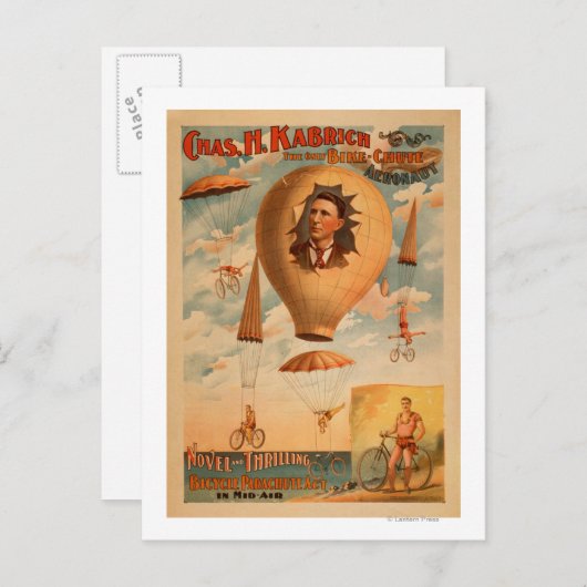 Bicycle Parachute-act in het middenluchttheater Briefkaart (Voorkant / Achterkant)