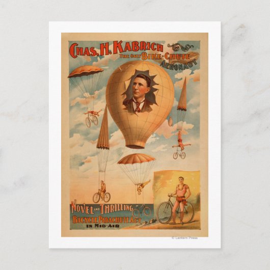 Bicycle Parachute-act in het middenluchttheater Briefkaart (Voorkant)