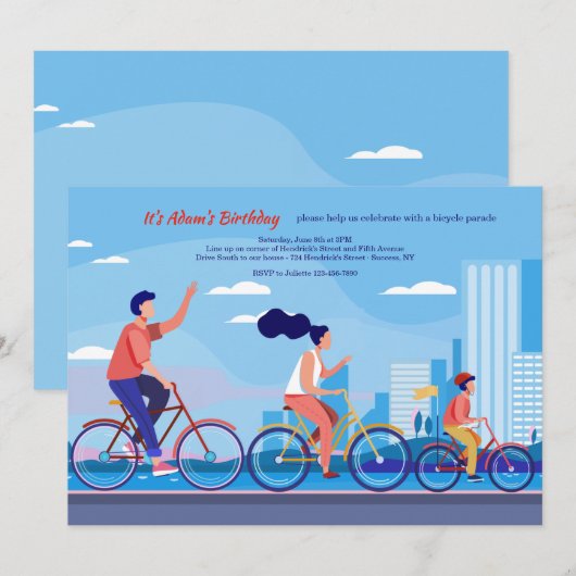 Bicycle Parade Birthday Celebration Kaart (Voorkant / Achterkant)