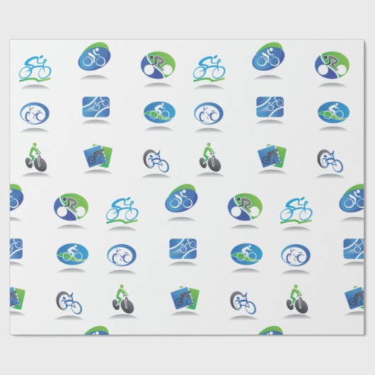 Bicycle Racing Icons Blue and Green Sport Cadeaupapier (Vlak)