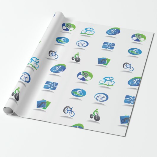 Bicycle Racing Icons Blue and Green Sport Cadeaupapier (Uitgerold)