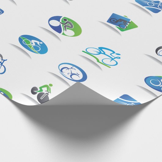 Bicycle Racing Icons Blue and Green Sport Cadeaupapier (Hoek)