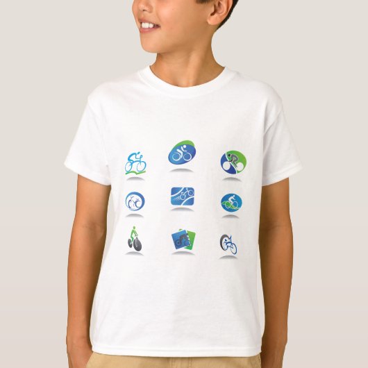 Bicycle Racing Icons Blue and Green Sport T-shirt (Voorkant)