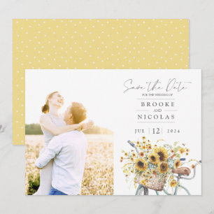 Bicycle Rustic Sunflower Waterverf Weddenfoto Save The Date