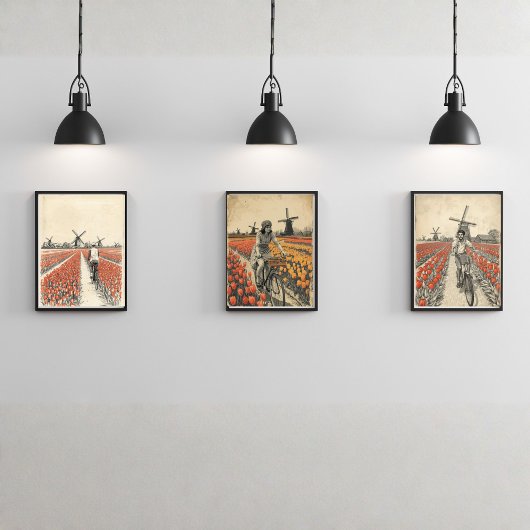 Bicycle through Tulip Fields – Dutch Countryside  Muurkunst Sets
