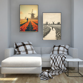 Bicycle through Tulip Fields – Dutch Countryside  Poster