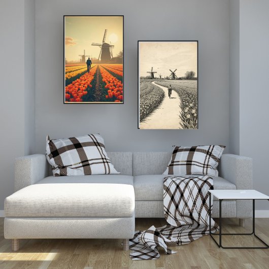 Bicycle through Tulip Fields – Dutch Countryside Poster