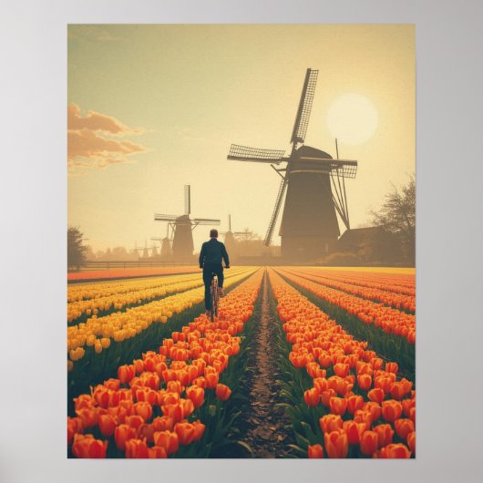 Bicycle through Tulip Fields – Dutch Countryside  Poster (Voorkant)
