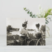 Bicycle Trip Invitation Woman Victoriaans tijdperk Kaart (Staand voorkant)