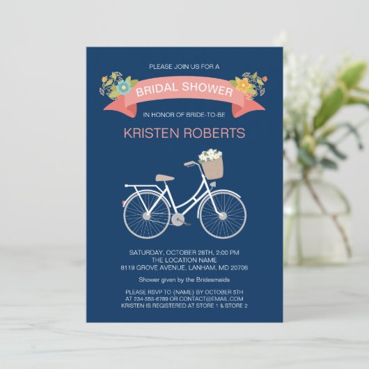 Bicycle Vrijgezellenfeest Navy Blue Coral Pink Kaart (Staand voorkant)