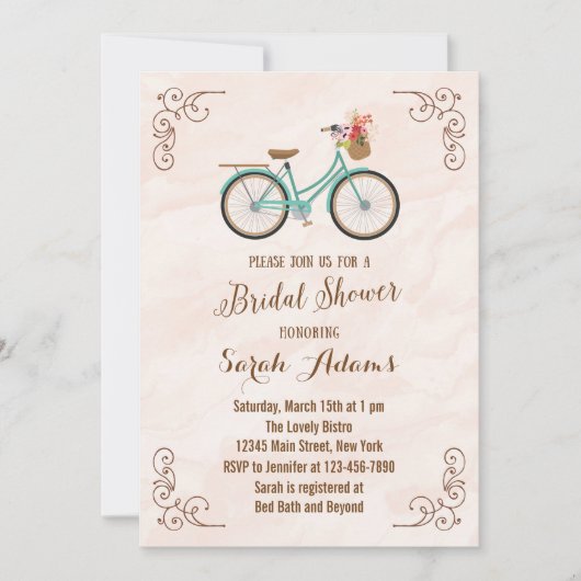 Bicycle Waterverf Bridal Shower Kaart (Voorkant)