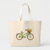 Bicycle With Bird and Flower Basket Green Yellow Grote Tote Bag (Voorkant)