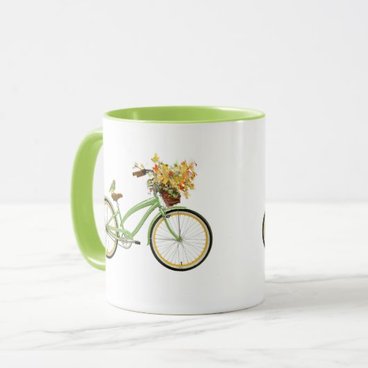 Bicycle With Bird and Flower Basket Green Yellow Mok (Voorkant links)