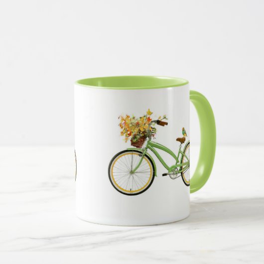 Bicycle With Bird and Flower Basket Green Yellow Mok (Voorkant rechts)