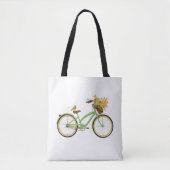 Bicycle With Bird and Flower Basket Green Yellow Tote Bag (Voorkant)