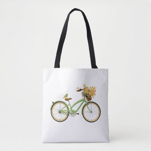 Bicycle With Bird and Flower Basket Green Yellow Tote Bag (Voorkant)