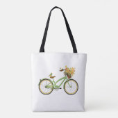Bicycle With Bird and Flower Basket Green Yellow Tote Bag (Achterkant)