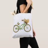 Bicycle With Bird and Flower Basket Green Yellow Tote Bag (Dichtbij)
