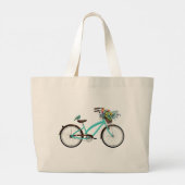 Bicycle With Bird and Flower Basket Turquoise Blue Grote Tote Bag (Achterkant)