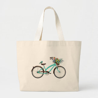 Bicycle With Bird and Flower Basket Turquoise Blue Grote Tote Bag