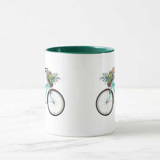 Bicycle With Bird and Flower Basket Turquoise Blue Mok (Midden)