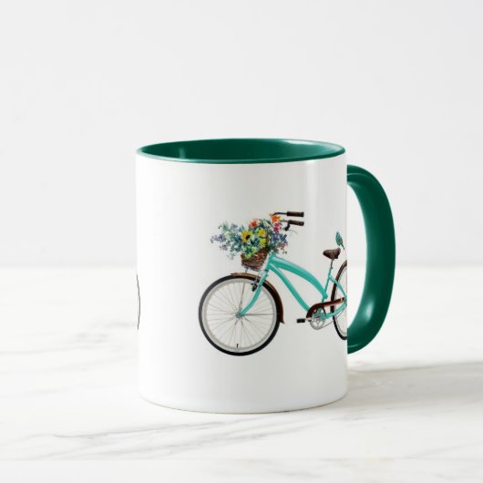Bicycle With Bird and Flower Basket Turquoise Blue Mok (Voorkant rechts)
