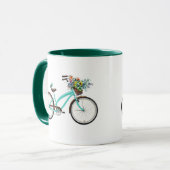 Bicycle With Bird and Flower Basket Turquoise Blue Mok (Voorkant links)