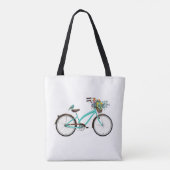 Bicycle With Bird and Flower Basket Turquoise Blue Tote Bag (Achterkant)