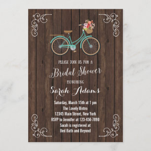 Bicycle Wood Bridal Shower Kaart