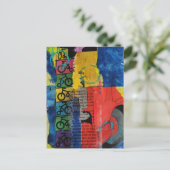 Bicycles and Trucks mixed media collage Briefkaart (Staand voorkant)