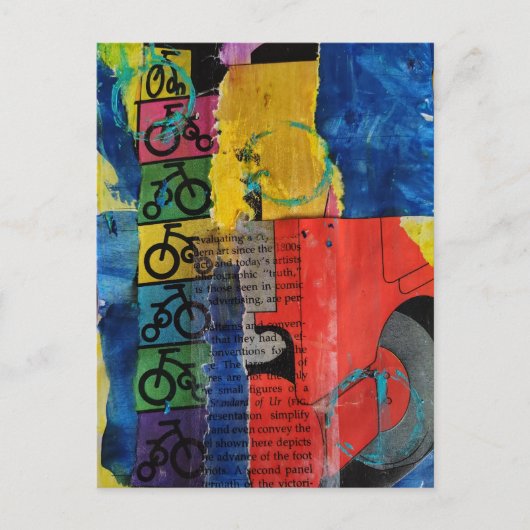 Bicycles and Trucks mixed media collage Briefkaart (Voorkant)