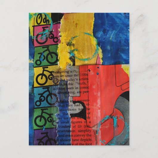Bicycles and Trucks mixed media collage Briefkaart (Voorkant)