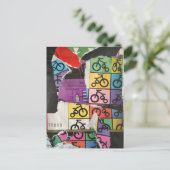 Bicycles colorful mixed media collage briefkaart (Staand voorkant)