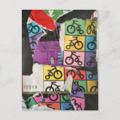 Bicycles colorful mixed media collage briefkaart (Voorkant)