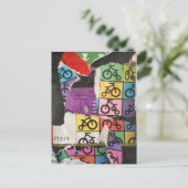 Bicycles colorful mixed media collage briefkaart (Staand voorkant)