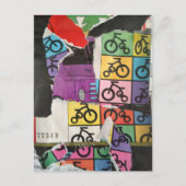 Bicycles colorful mixed media collage briefkaart (Voorkant)
