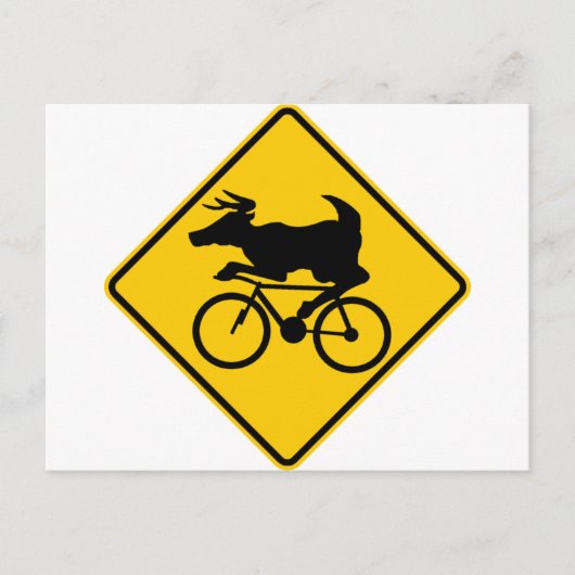 Bicycling Deer Crossing Highway Sign Briefkaart (Voorkant)