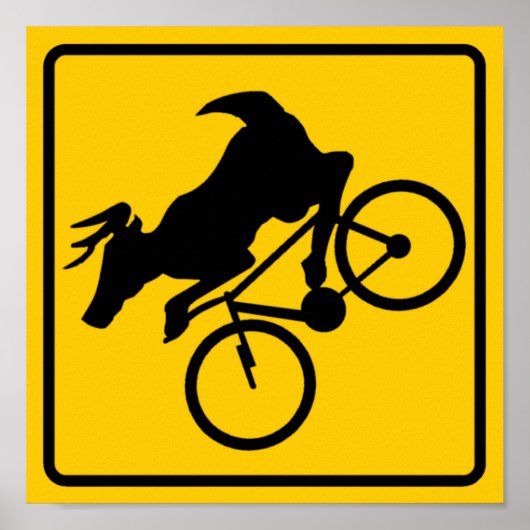Bicycling Deer Crossing Highway Sign Poster (Voorkant)