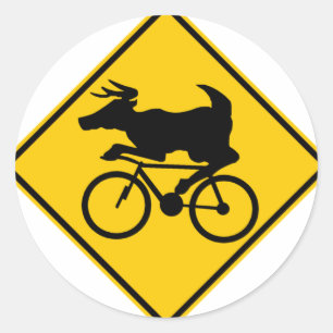 Bicycling Deer Crossing Highway Sign Ronde Sticker