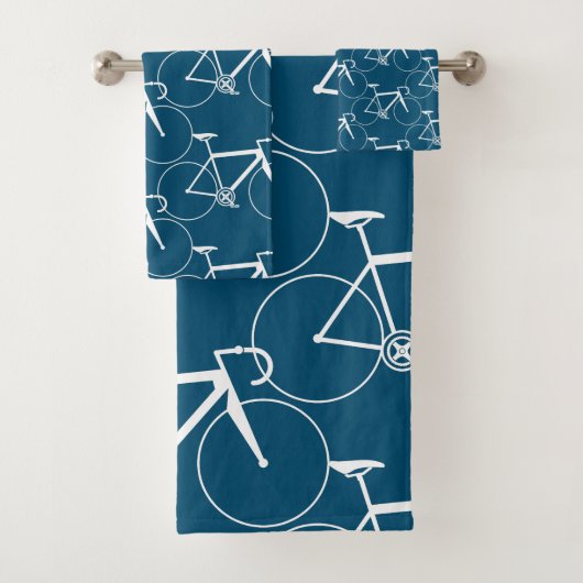 BICYCLUSMOTIF IN BLAUW EN WITTE BAD HANDDOEK (Insitu)