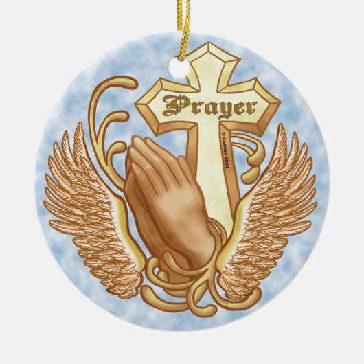 Bid altijd Christelijk Kruis Keramisch Ornament (Voorkant)