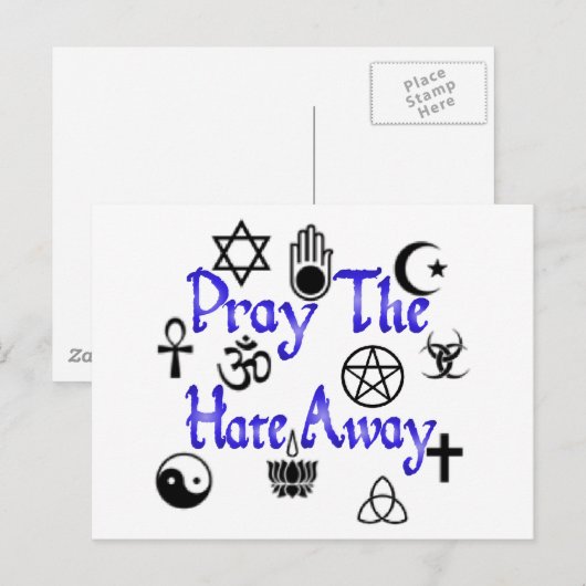 Bid de haat weg briefkaart blauw (Voorkant / Achterkant)