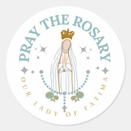 Bid de rozenkrans Fatima Ronde Sticker (Voorkant)