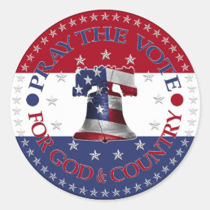 Bid de stem voor God en Country Liberty Bell Ronde Sticker